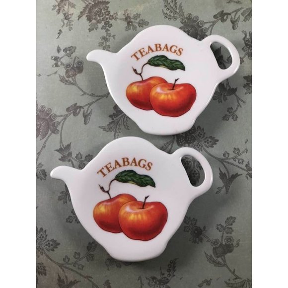 Matching Pair of Tea Bag Holders Spoon Rests Melamine Apple Design Italy - Picture 1 of 3